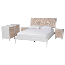 Baxton Studio Louetta Coastal White Caved Contrasting Queen Size 4-Piece Bedroom Set